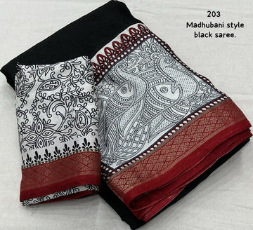 Soft Pashmina Cotton Saree with Madhubani Prints