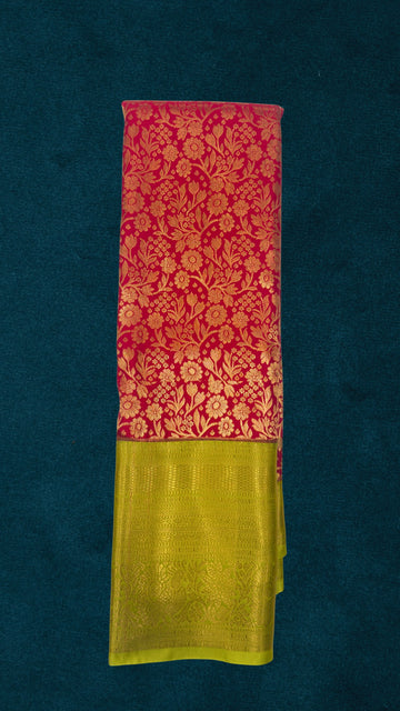 red with olive geeen kanchipuram silk saree