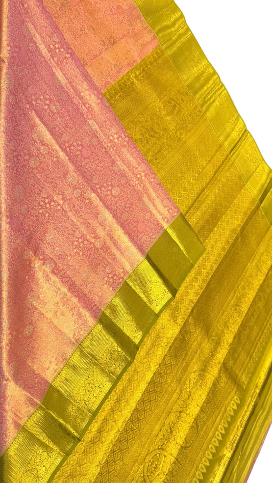 Dusky Rose with Olive Green Pure Kanchipuram silk saree