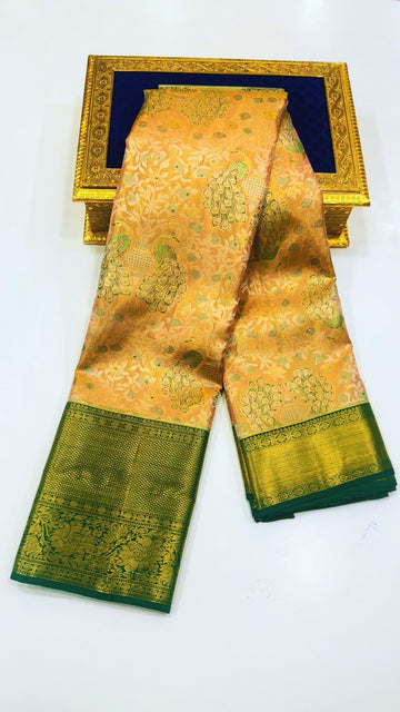Orange with Green Pure Kanchipuram silk saree
