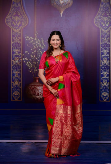 RedTemple border soft silk saree