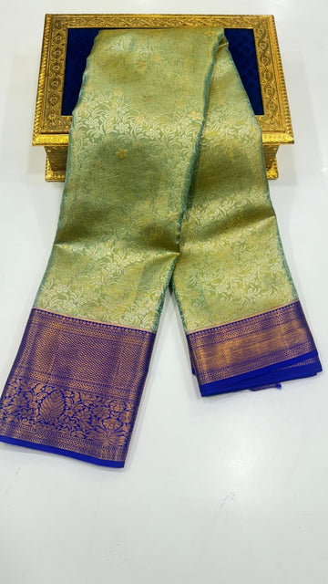 Pastel Greenn with Purple Pure Kanchipuram silk saree