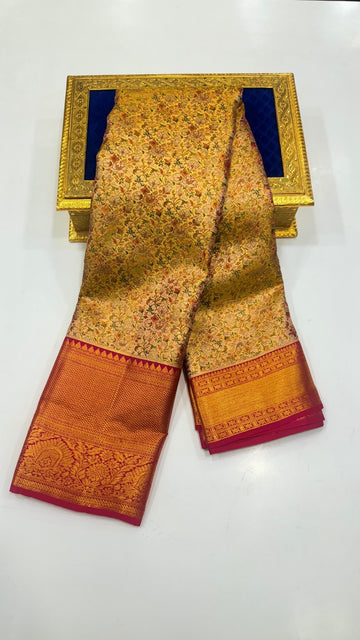 Vintage Antique Gold Designer Pure Kanchipuram Saree with Meena Design