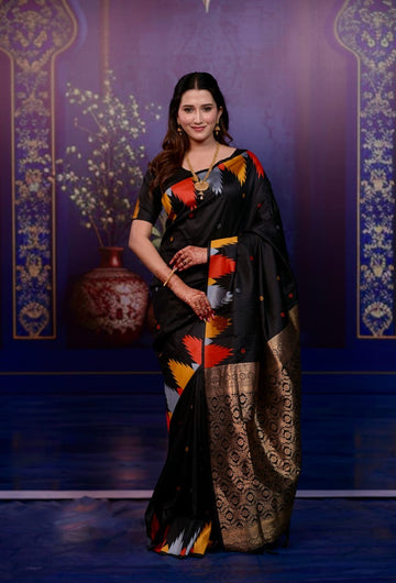 Black Temple border soft silk saree