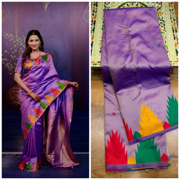 Lavender Temple border soft silk saree
