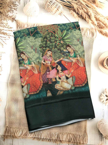 Exquisite Green Dola Silk Saree with Kalamkari Design