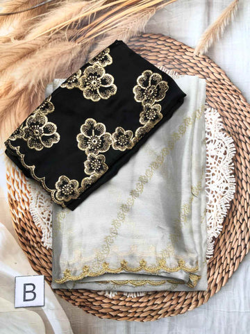 Fancy Saree with Scallop Border and Contrast Blouse