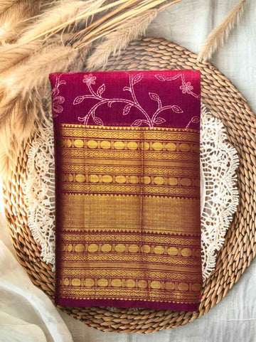 Exquisite Pink Kota Saree with Thread Embroidery