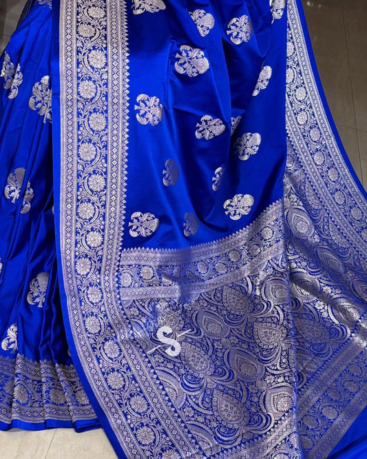 Blue Banarasi mashru silk saree
