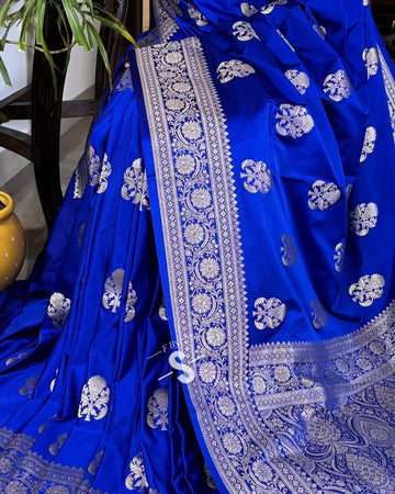 Blue Banarasi mashru silk saree