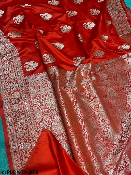 Blood Red Banarasi mashru silk saree