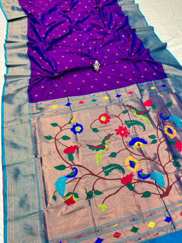 Megenta with sky blue Paithani Saree