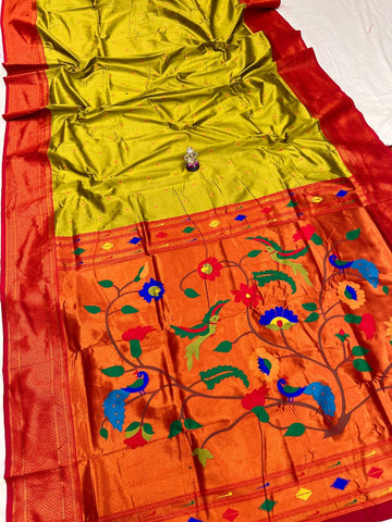 Olive green Paithani Saree