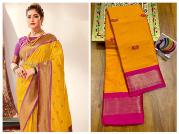 Yellow with pink saree