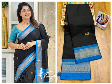 Black with Blue border saree
