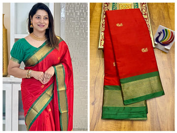Red with Green border saree