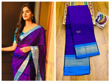 Blue with sky blue border saree
