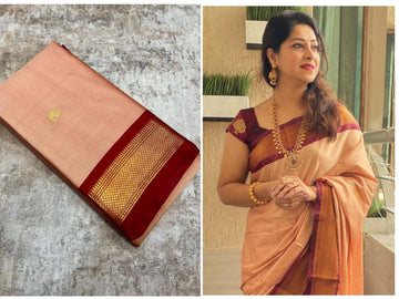 Beige with Maroon border saree