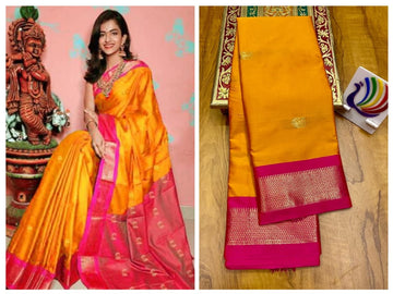 Pumpkin Orange with Pink border saree