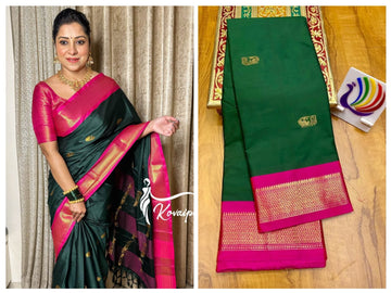 deep Green with Pink border saree