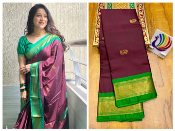 Purple with Green border saree