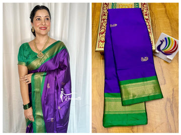 Ink blue with Green border saree