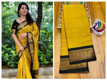 Mustard with Brown border saree