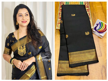 Black with Golden border saree