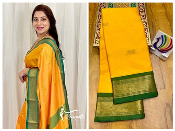Yellow with Green border saree