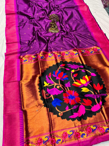 Purple color with fancy Lotus pallu paithani saree