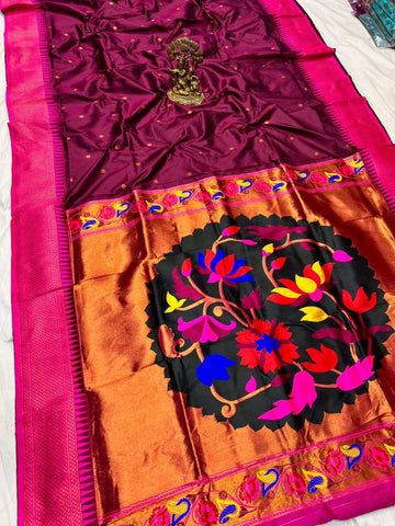 Dark Purple color with fancy Lotus pallu paithani saree