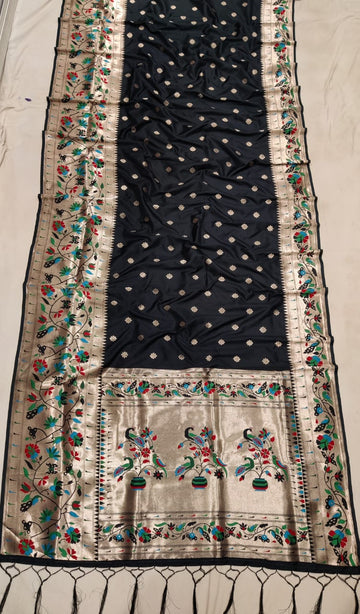 Black with rich paithani border saree