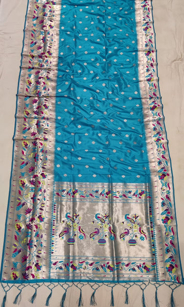 sky Blue with rich paithani border saree