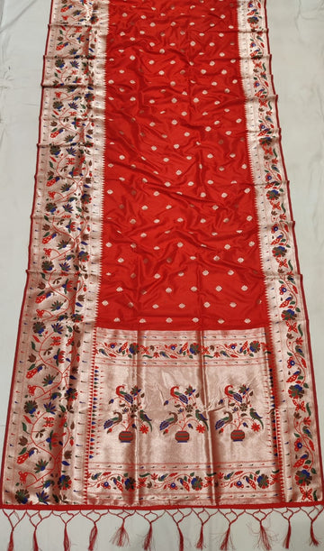 Red color with rich paithani border saree