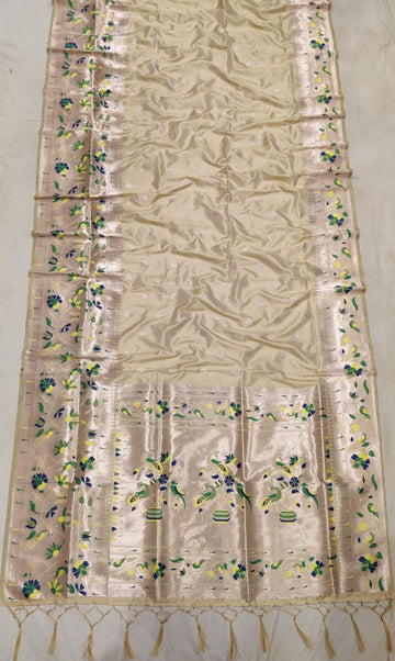 beige color with rich paithani border saree