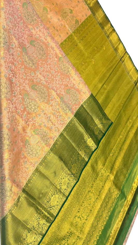 Orange with  Green Pure Kanchipuram silk saree