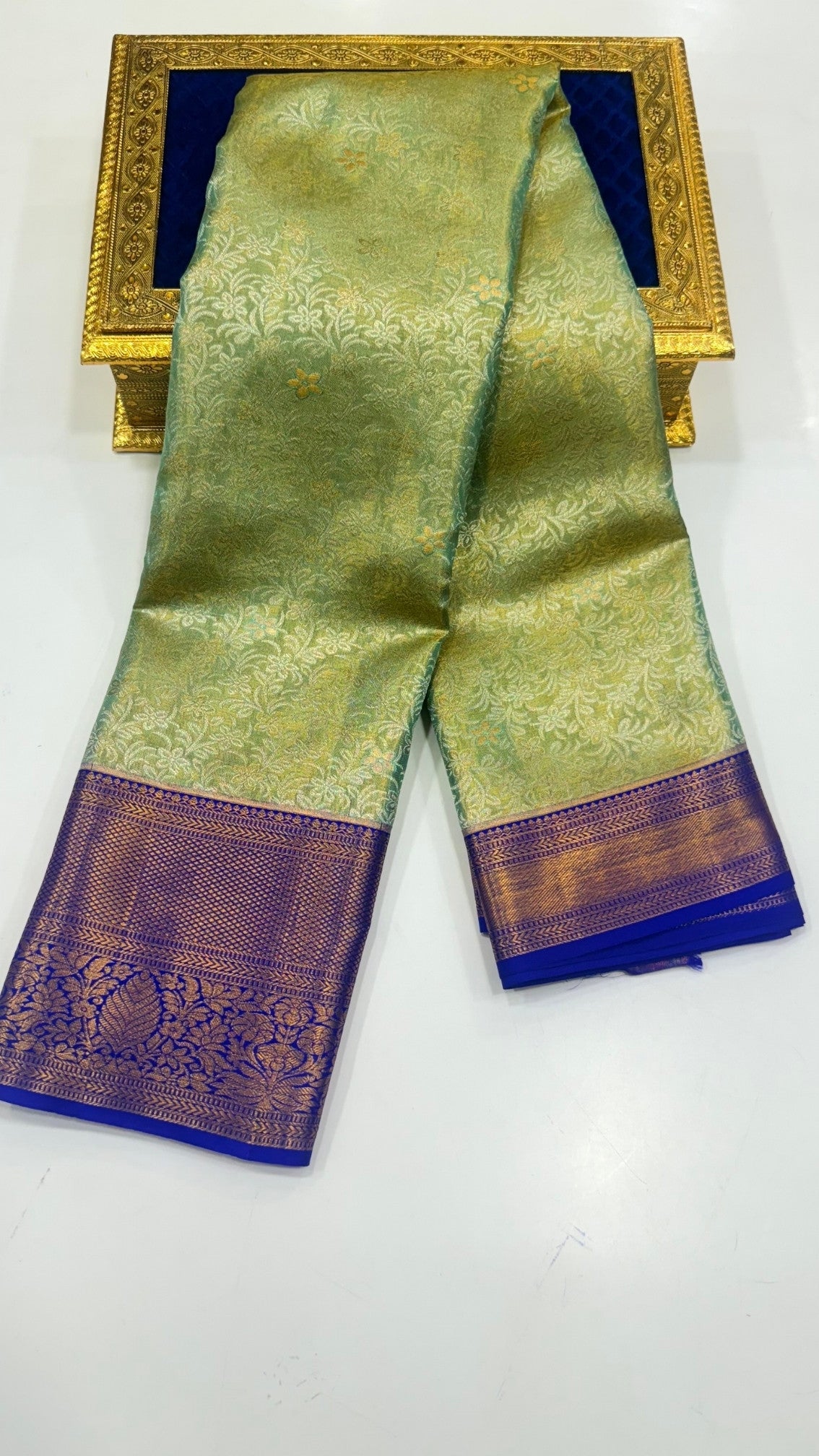 Pastel Greenn with Purple  Pure Kanchipuram silk saree