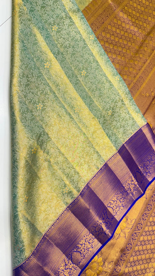 Pastel Greenn with Purple  Pure Kanchipuram silk saree
