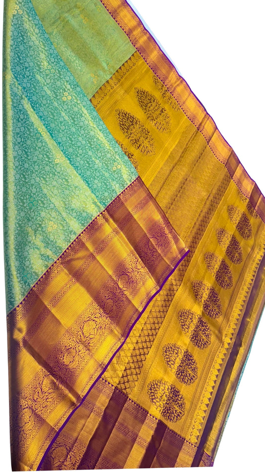 Tan Green with Purple   Pure Kanchipuram silk saree
