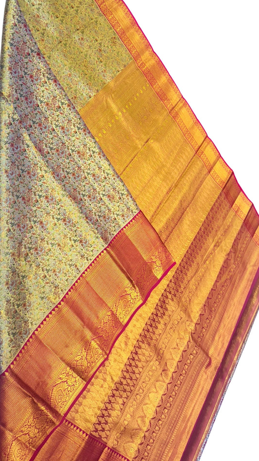 Vintage Antique Gold Designer Pure Kanchipuram Saree with Meena Design