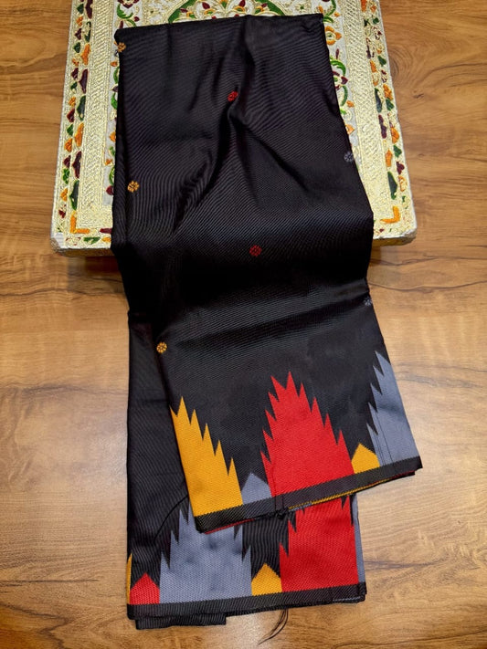Black Temple border soft silk saree