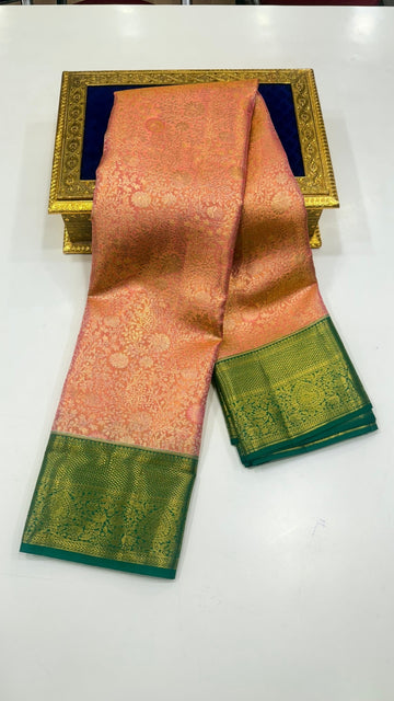Persian Orane  with Green Border Pure Kanchipuram silk saree