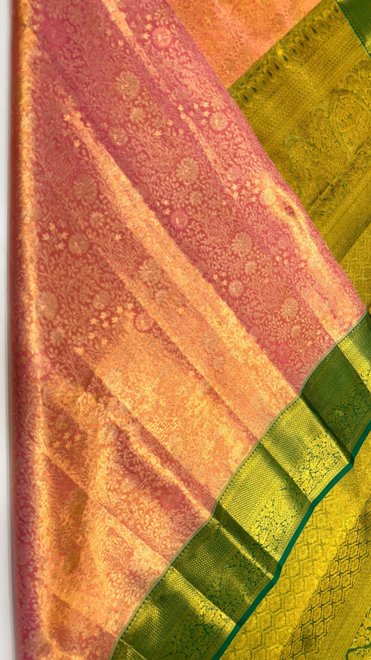 Persian Orane  with Green Border Pure Kanchipuram silk saree