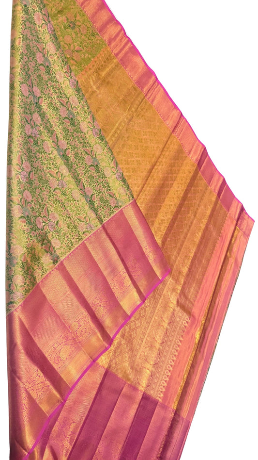 3D Brocade with Baby pink  Border Pure Kanchipuram Silk Saree
