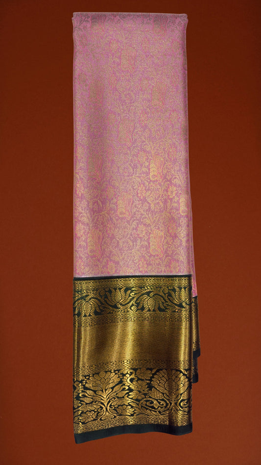 Baby Pink  Bottle Green KanchipuramSilk Saree