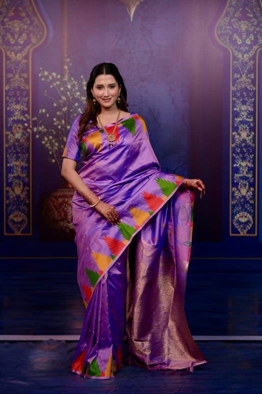 Lavender Temple border soft silk saree