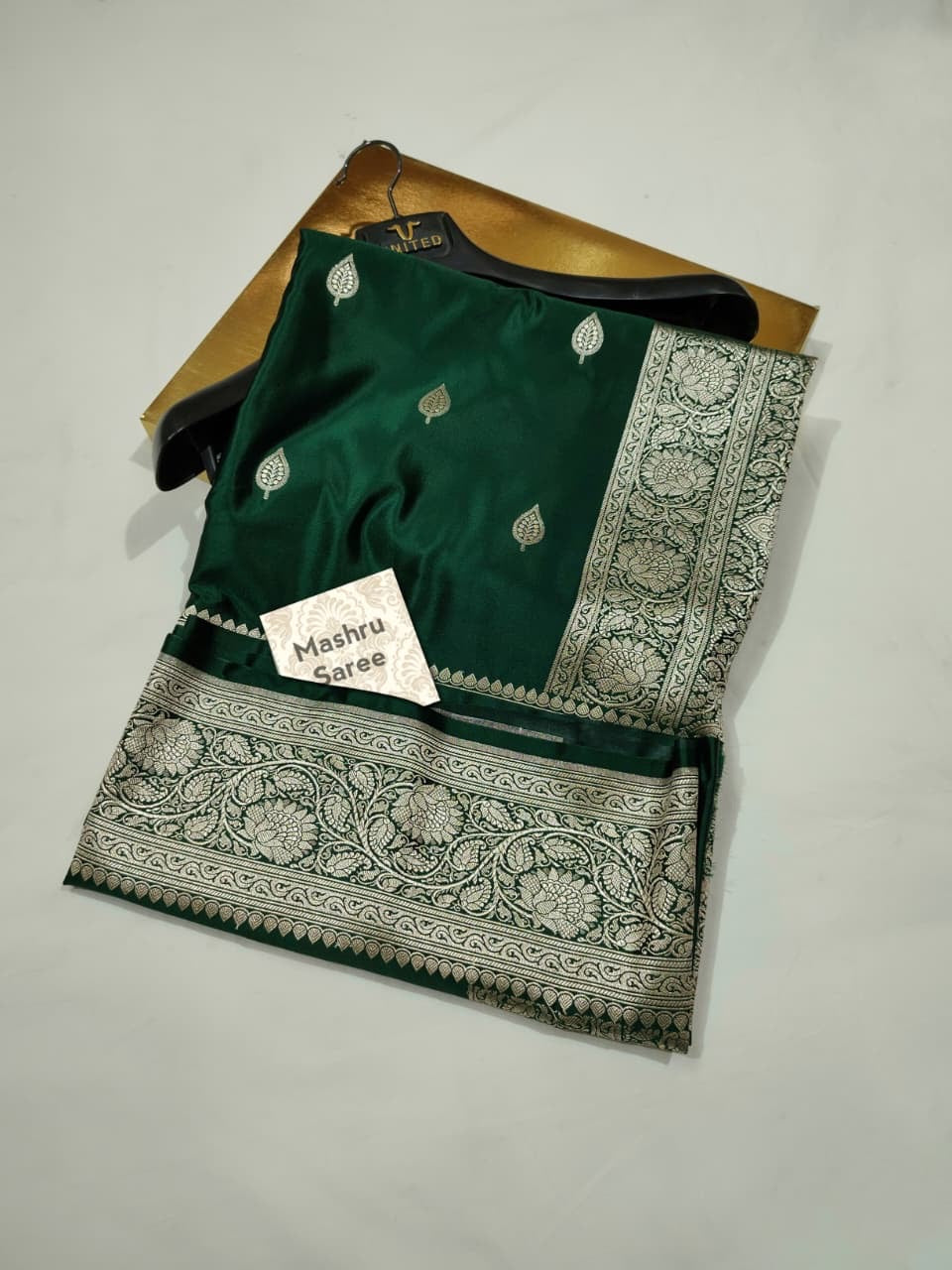 Bottle Green Banarasi mashru silk saree
