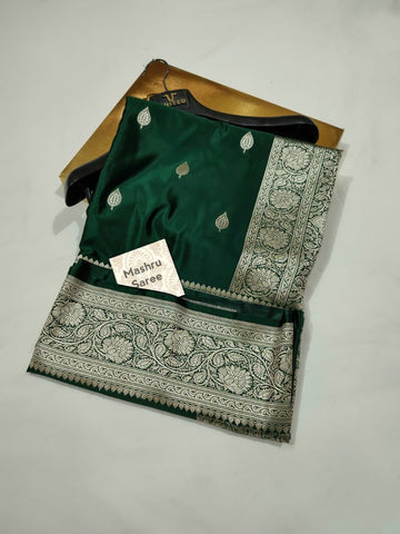 Bottle Green Banarasi mashru silk saree
