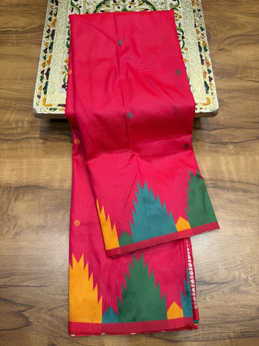 RedTemple border soft silk saree