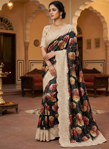 Black with Floral  Designer Saree